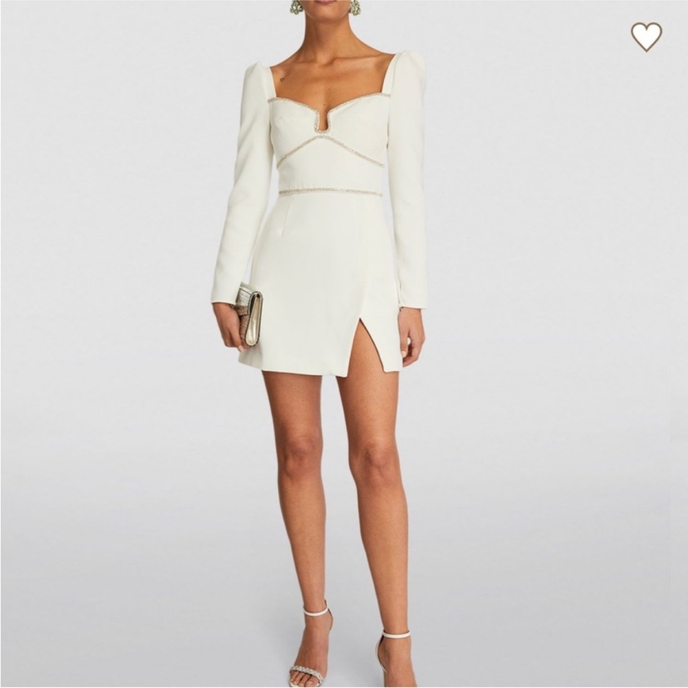Self-Portrait White Crystal-Embellished Mini Dress